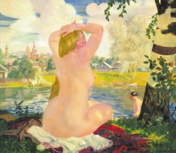 150の主題の芸術作品 Painting - 入浴 1921 年ボリス・ミハイロヴィチ・クストーディエフのモダンなヌード